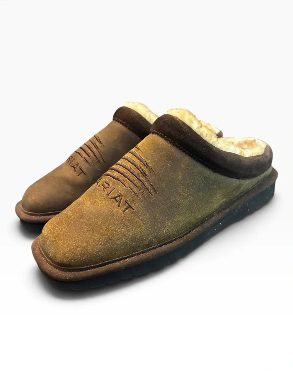 Ariat Men's Sherpa Lined Suede Clog Slippers Size 8 Brown Leather House Shoes